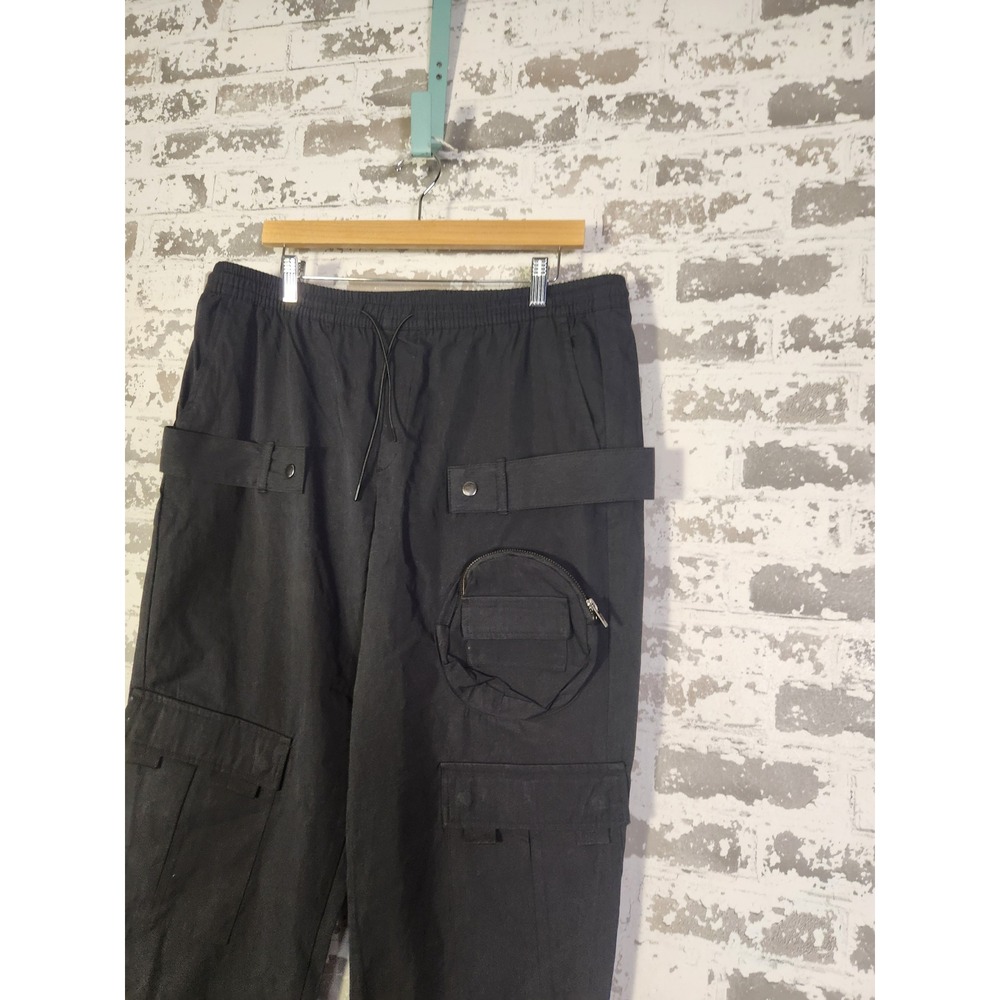 Forever 21 Men Jogger Pants XL Black Cargo Snap Button Ankle Athleisure Comfort - Picture 5 of 16